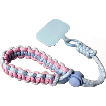 Ručně tkané nastavitelné poutko na telefon - Modro růžové