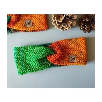 Zimní čelenka Pletená čelenka - úzká - zelená a oranžová č.1