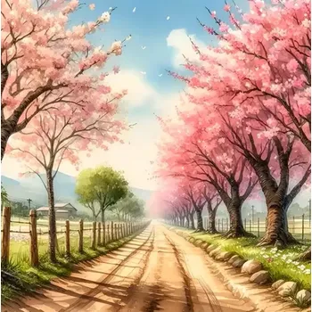 Diamantové malování Diamantové malování/Homfun - Cesta růžovou alejí + perleťové kamínky NOVINKA