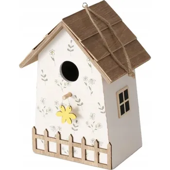Krmítko pro ptáka DŘEVĚNÁ BUDKA PRO PTÁKY KAMILLE, S KVĚTINAMI, VÝŠKA 22 CM, BOLTZE GARDEN