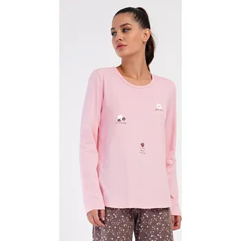 Dámské pyžamo Vienetta Dámské pyžamo dlouhé Flowers Barva: Růžová - světle, Velikost: 2XL