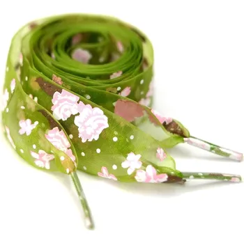Tkaničky do bot Saténové stuhové tkaničky s kytičkami do bot nebo mikiny, jeden pár - Světle zelené, 120 cm