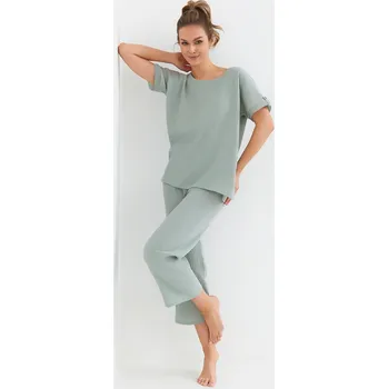 Dámské pyžamo Cana pyžamo dámské mušelin 137 - zelená, XL (Dámské pyžamo dlouhé)