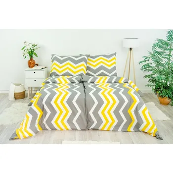 Povlečení Stanex Ložní povlečení bavlněné cikcak žlutý (LS192) rozměr: 140 x 220 + 90 x 70, Zapínání: Knoflíkové