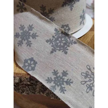 Stuha Lněná stuha vločky šíře 63 mm řezaná, vánoční