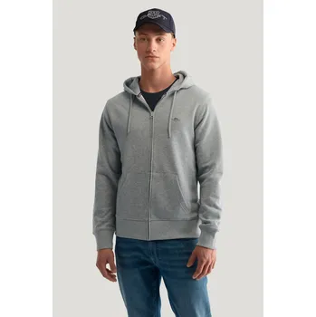 Pánská mikina MIKINA GANT REG SHIELD FULL ZIP HOODIE GREY MELANGE
