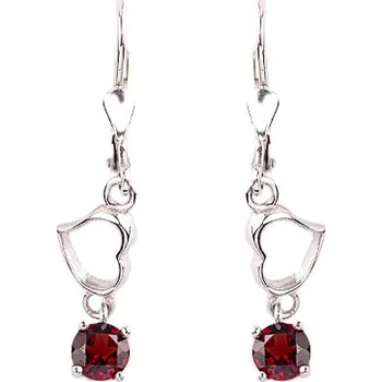 Náušnice granát - stříbrné náušnice - srdce (2045-4) povrchová úprava: rhodiované