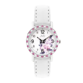 Dívčí bílé hodinky se zirkony po lunetě JVD J7207.5