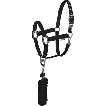 EQUESTRO Set ohlávky s vodítkem Shiny Fittings Equestro, černý COB