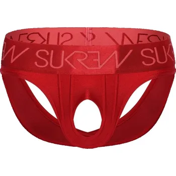 Pánské erotické prádlo Slipy Sukrew U-Style V-Brief Liberty Red S, vpředu i vzadu otevřené pánské slipy