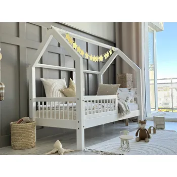 Dětská postel ELIS DESIGN Domečková postel s plůtkem natur/bílá - na nožkách 19 cm barva: Bílá, rozměr lůžka: 80 x 160 cm