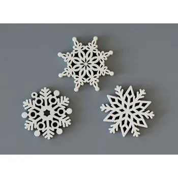 Dřevěná dekorace SNĚHOVÁ VLOČKA bílá - vzor 3