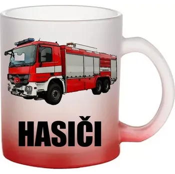 Mercedes-Benz ACTROS skleněný hrneček HASIČI (hrneček s hasičským autem matné sklo )