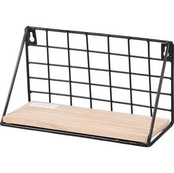 police DOCHTMANN Nástěnná police obdelník 25 × 10 × 14 cm, kov, dřevo, černá