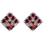stříbrné náušnice s českým granátem - čtverec (6370385) povrchová úprava: rhodiované