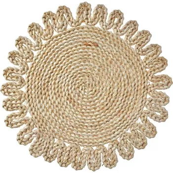 prostírání Přírodní slaměné kulaté prostírání Boho s lemováním - Ø 37*1 cm