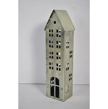 Svícen Kovový domeček na čajovou svíčku, champagne, 30x8,5x6 cm