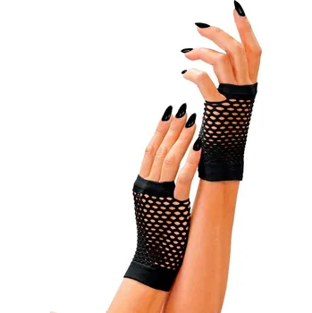 Karnevalový doplněk Dámské černé neónové fishnet rukavice