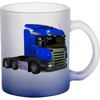 Scania modra II skleněný hrnek nákladní auto (hrneček s tahačem matné sklo TRUCK)