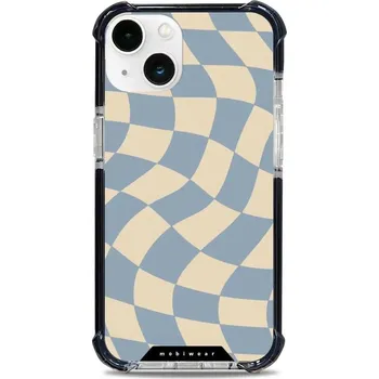 Pouzdro na mobilní telefon Odolný obal Mobiwear MagSafe Elite Bumper - Apple iPhone 13 - DA59D Modrá a béžová šachovnice (Odolný kryt, pouzdro, obal Mobiwear Elite Bumper na mobil Apple iPhone 13 - DA59D Modrá a béžová šachovnice, materiál Plast + TPU silikon + kov - zesílená ochra