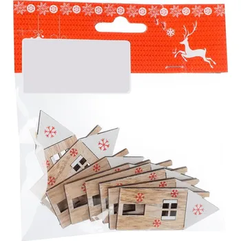 Vánoční ozdoba Ozdoba domeček lepící 2,4x6cm sada 8ks dřevo