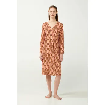 Vamp - Noční košile s retro potiskem a řasením 21031 - Vamp brown cocoa xl