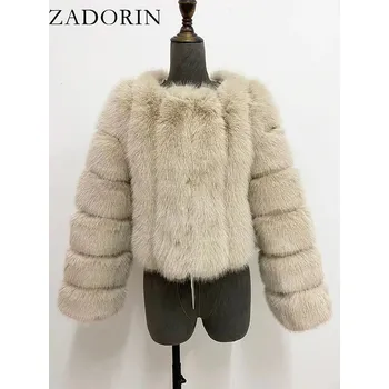 Dámský kožich Crop kožich s dlouhým rukávem, bez kapuce Barva: Khaki, Velikost: M