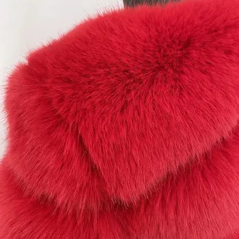 Dámská parka Krátký kožich luxusní se širokým límcem Barva: Červená, Velikost: XL