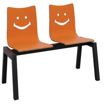 SMILE 2, dřevěná lavice do čekárny, 2-sedák, oranžová, kostra černá