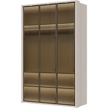 Šatní skříň Třídveřová prosklená šatní skříň s LED osvětlením Baptiste - béžová