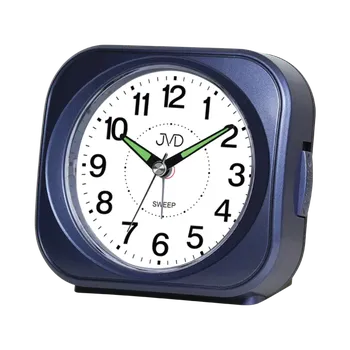 Budík JVD Modrý tichý ručkový budík s LED osvětlením s plynulým chodem JVD SRP1604.1