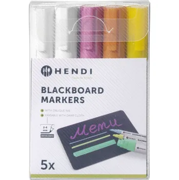 Popisovače na bílé tabule s úzkým hrotem, HENDI, 2 bílé, 1 růžové, 1 žluté a 1 bronzové značky, 5 ks