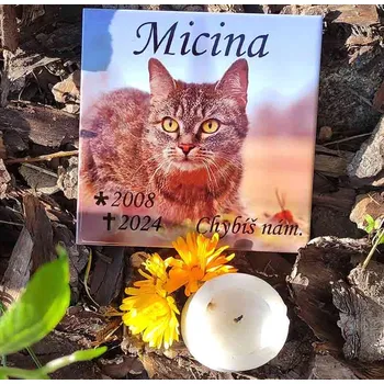 Smuteční dekorace Barevný pomník pro pejska z keramiky, 15x15cm, stojánek