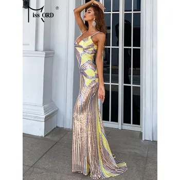 Dámské šaty Vzorované šaty s lesklým efektem a špagetovými ramínky Barva: Žlutá, Velikost: L