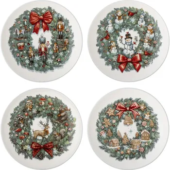 Talíř Home of Christmas Sada 4 kusů kameninových talířů Vánoční věnce 12,5 cm vánoční