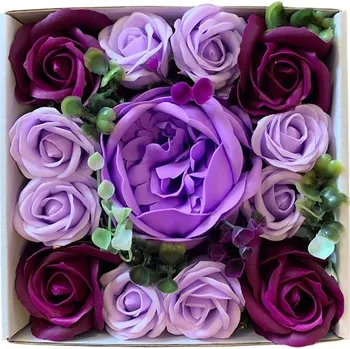 Mýdlo made by ANTEROS Dekorace Mýdlové květy Lila pivoine mix v dárkovém boxu