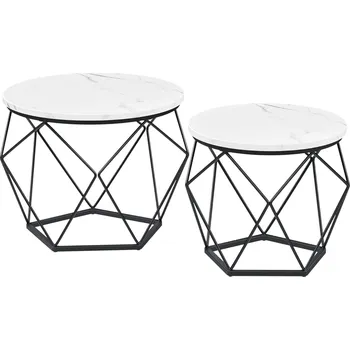 Konferenční stolek VASAGLE Sada dvou kulatých konferenčních stolků bílý mramor
