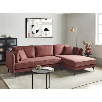 Pohovka Rohová pohovka vínová látkové čalounění kovové nohy levostranná nastavitelné opěradlo extra polštáře moderní design Beliani