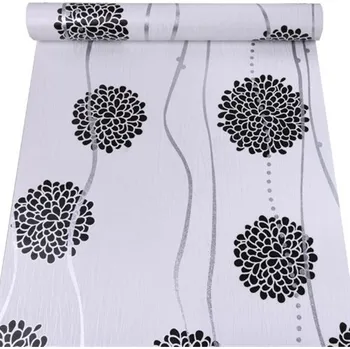 Tapeta Samolepící tapety černé květy se stříbrnými vlnovkami