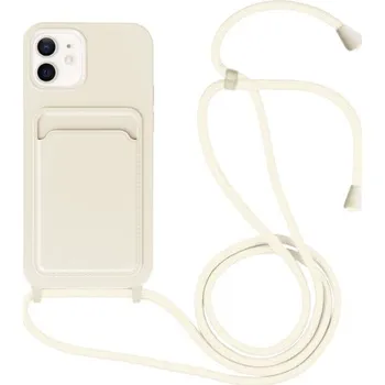 Pouzdro na mobilní telefon Silikonový kryt se šňůrkou a kapsou na karty pro iPhone 12 / 12 Pro - krémový