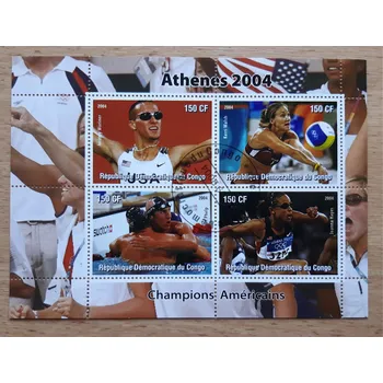 Sběratelství Kongo raz. aršík, OH Atény 2004, šampioni USA, r. 2004