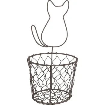 Hnědý drátěný dekorační košík kočka - Ø 13*25 cm