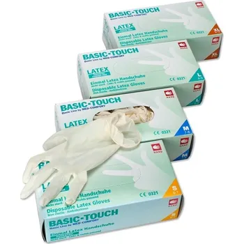 Vyšetřovací rukavice Vyšetřovací rukavice Basic Touch latex, nepudrované, vel. L, 100 ks