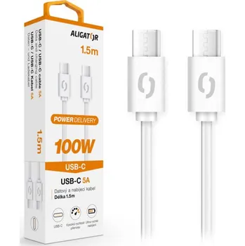 Datový kabel Datový kabel ALIGATOR POWER 100W, USB-C/USB-C 5A, 1,5m bílý