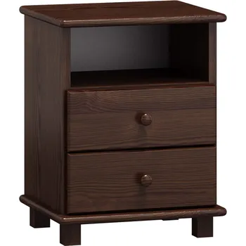 Noční stolek Slevadoma Noční stolek masiv borovice se zásuvkami a regálem PETR Barva: Moření ořech