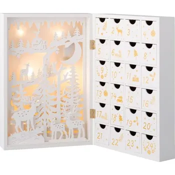 Vánoční dekorace Vánoční dekorace kniha adventní kalendář s LED osvětlením bílý, 11x23,5x34,5 cm