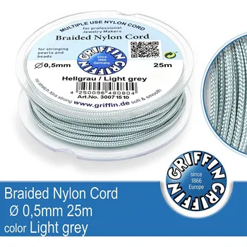 Nit Braided NYLON (splétaná nit na náramky) GRIFFIN síla nitě 0,5mm cívka 25m. Barva Light grey