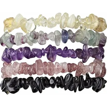 Náramek Sada pěti náramků - ametyst, citrín, fluorit, obsidián a jahodový křišťál obvod cca 16 až 22 cm