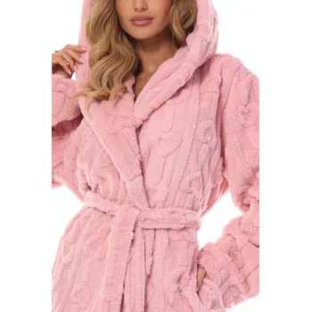 Dámský župan Měkký župan se vzorem srdcí L&L Carina 2403 Carina S-XL Velikost: XL, Barva: Růžová