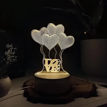 Stojací lampa Dekorativní 3D lampa - srdíčka